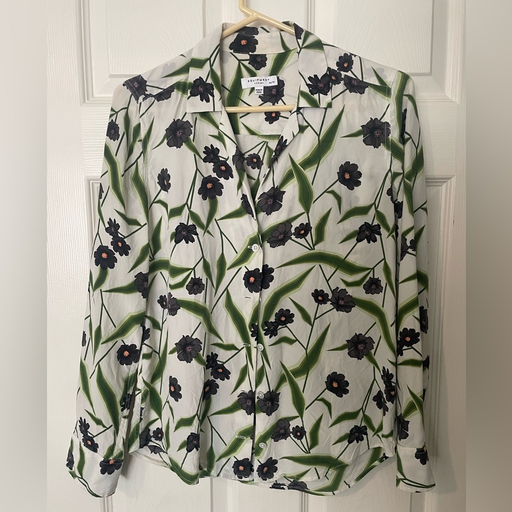 Equipment Black and Green Notched Collar Button Down Shirt